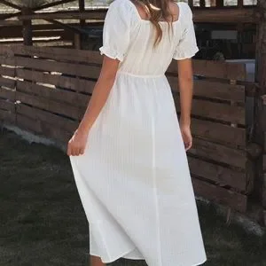 Dresses | White Short Puff Sleeve Square Neck Shirring Maxi